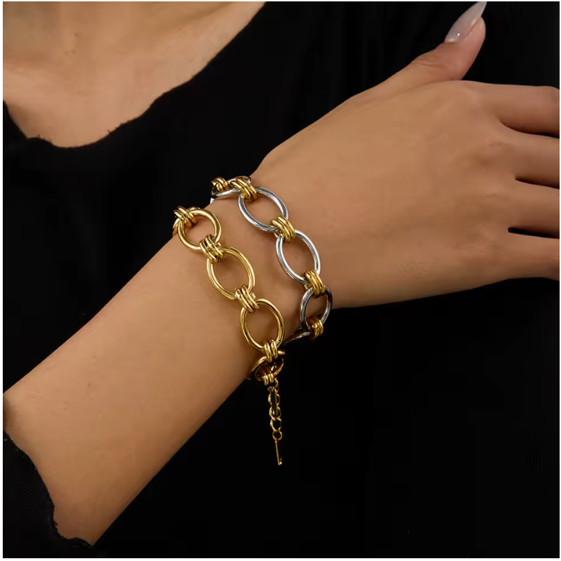 Uworld Minimalist Color Block Thick Chain Bracelet Stainless Steel