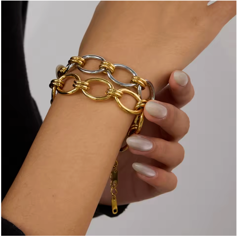 Uworld Minimalist Color Block Thick Chain Bracelet Stainless Steel